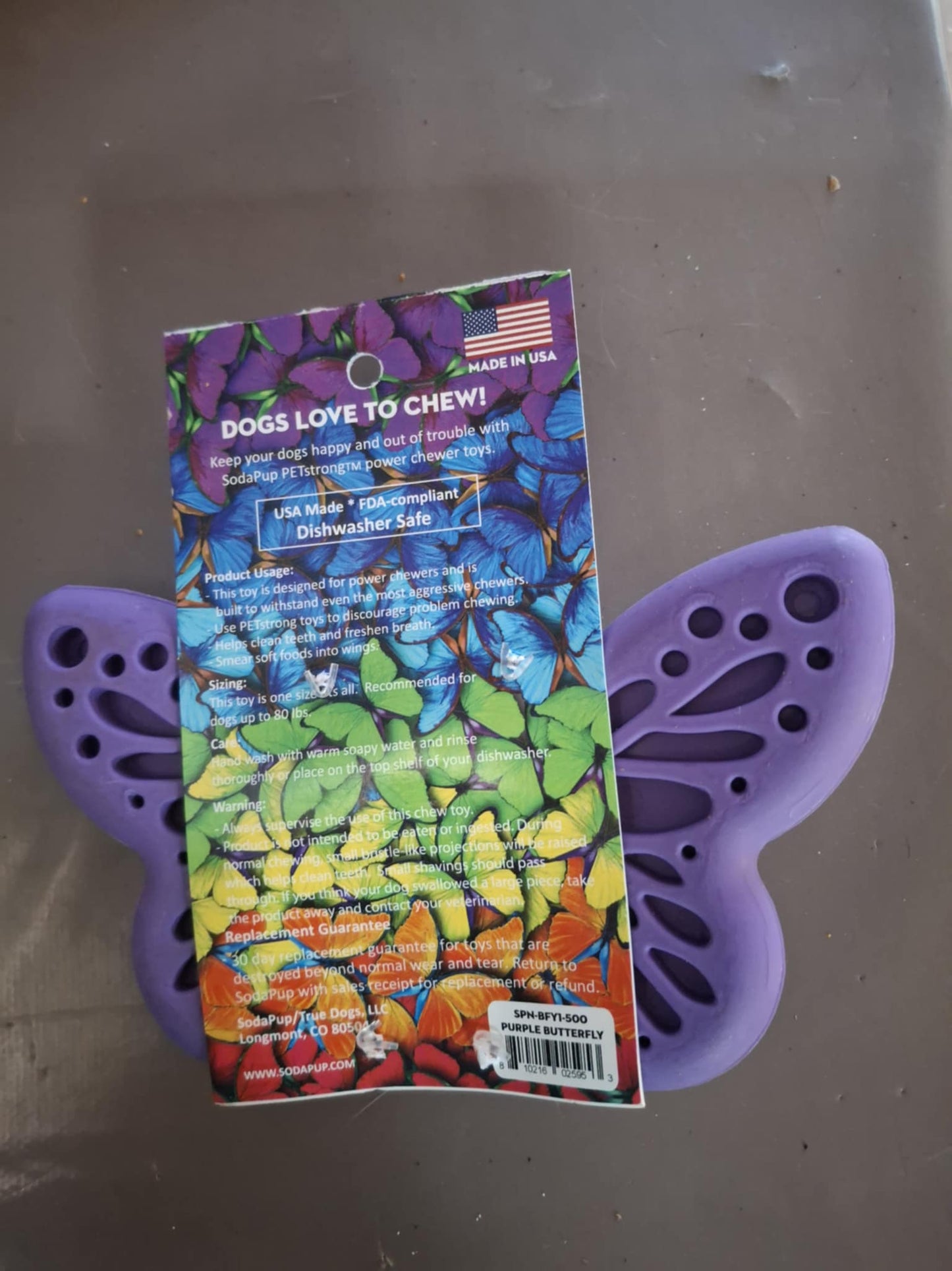 Jouet Sodapup - Butterfly purple - à lécher et à mâcher pour chien et chat