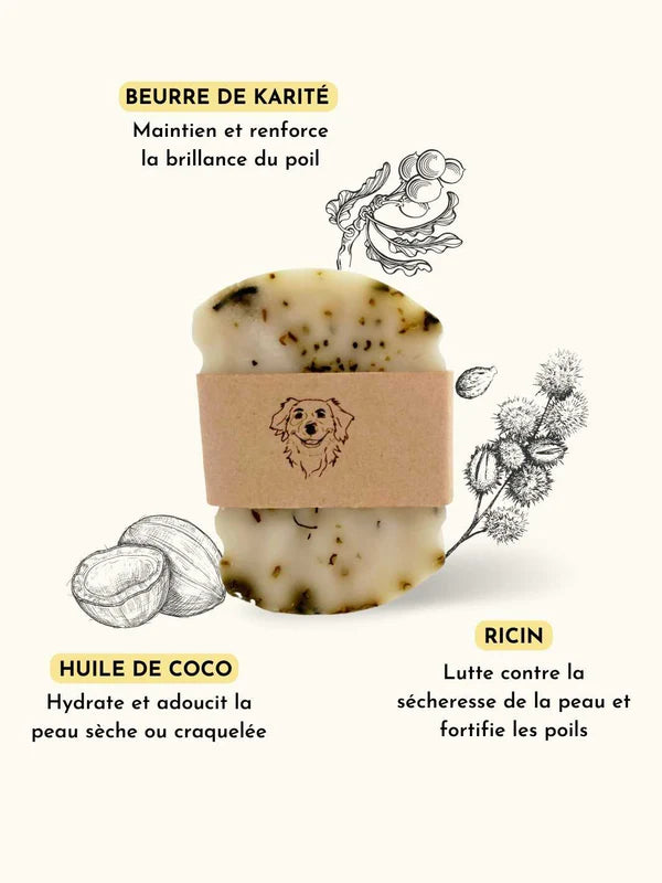 Shampooing solide spécial poils soyeux pour chien - 80gr